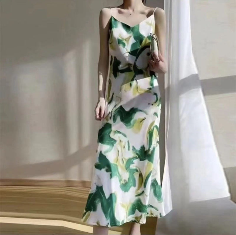 Fashion Temperament Printed Strap Floral Dress