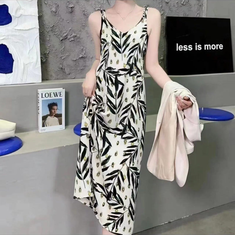 Fashion Temperament Printed Strap Floral Dress