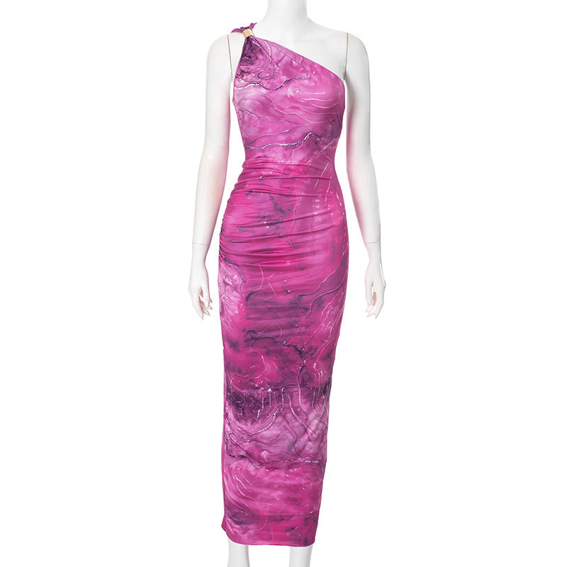 Women's Elegant Diagonal Printed Slim Fit Dress