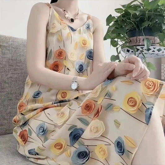 Fashion Temperament Printed Strap Floral Dress