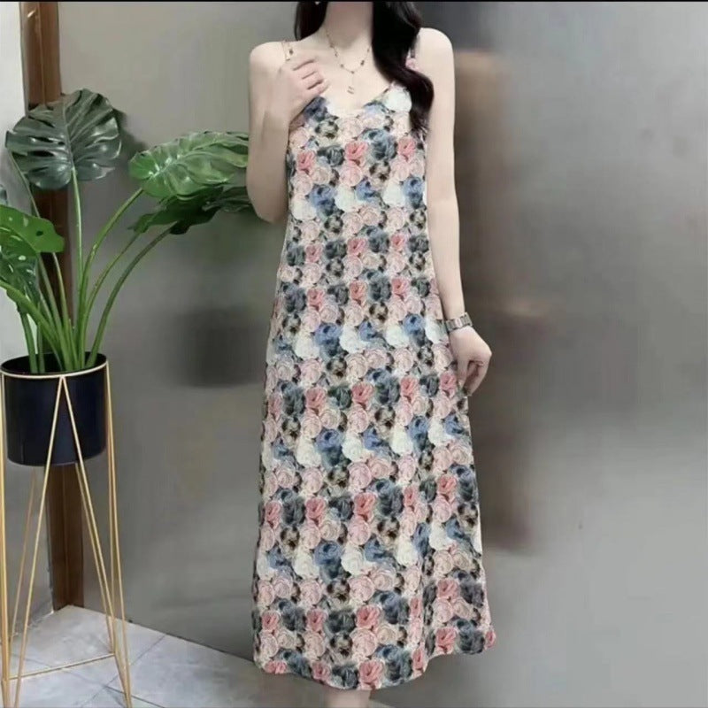 Fashion Temperament Printed Strap Floral Dress