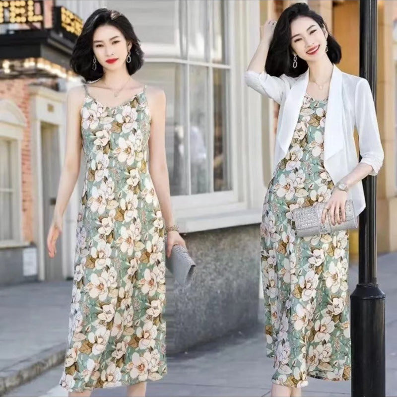 Fashion Temperament Printed Strap Floral Dress