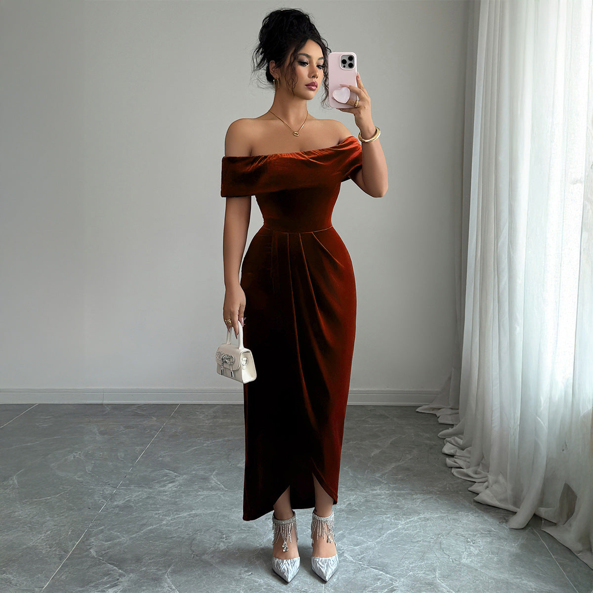 Elegant Tube Top Solid Color Dress Women
