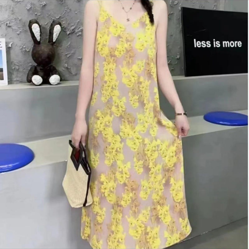Fashion Temperament Printed Strap Floral Dress