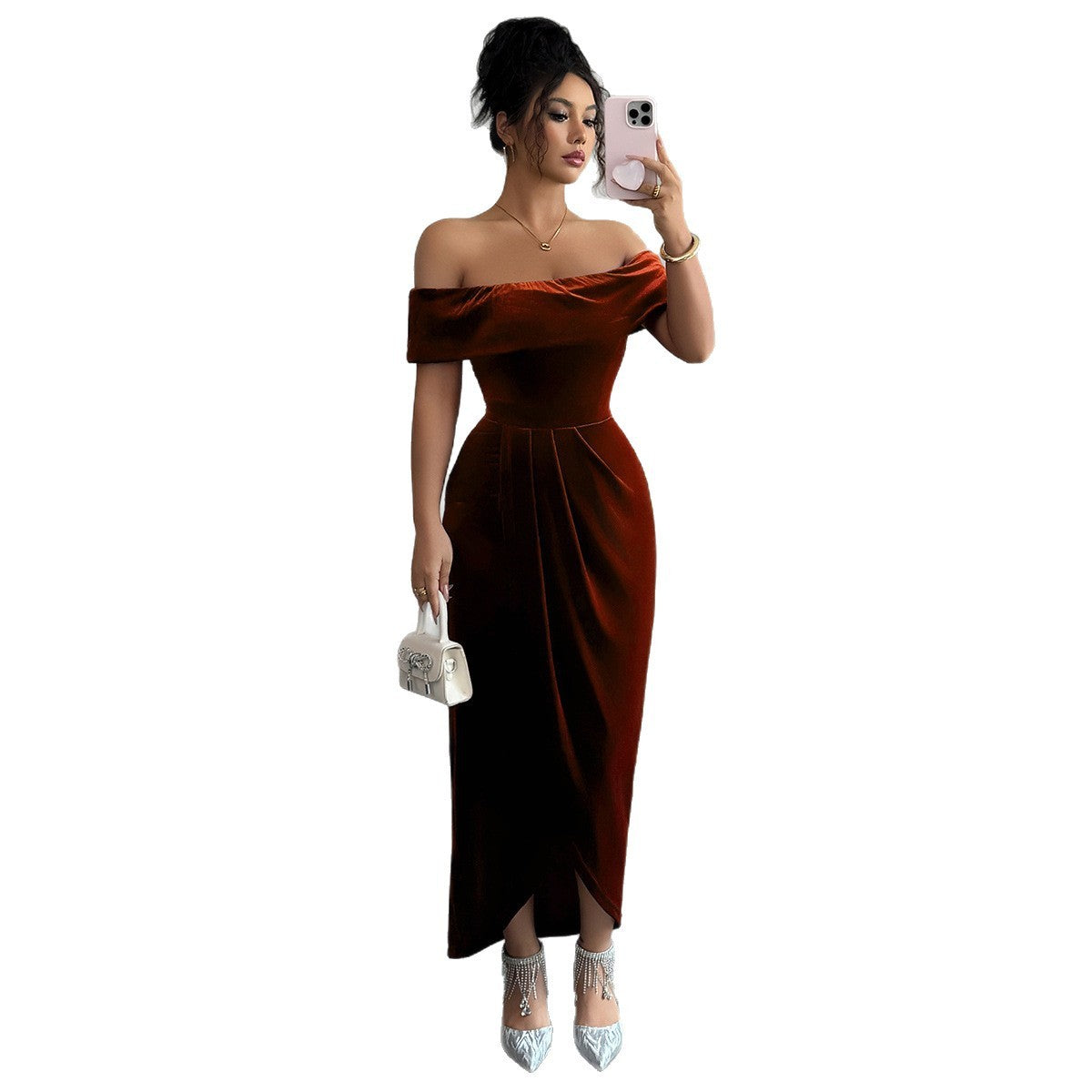 Elegant Tube Top Solid Color Dress Women