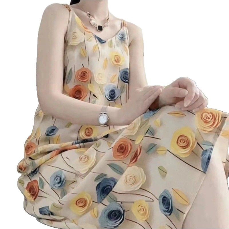 Fashion Temperament Printed Strap Floral Dress