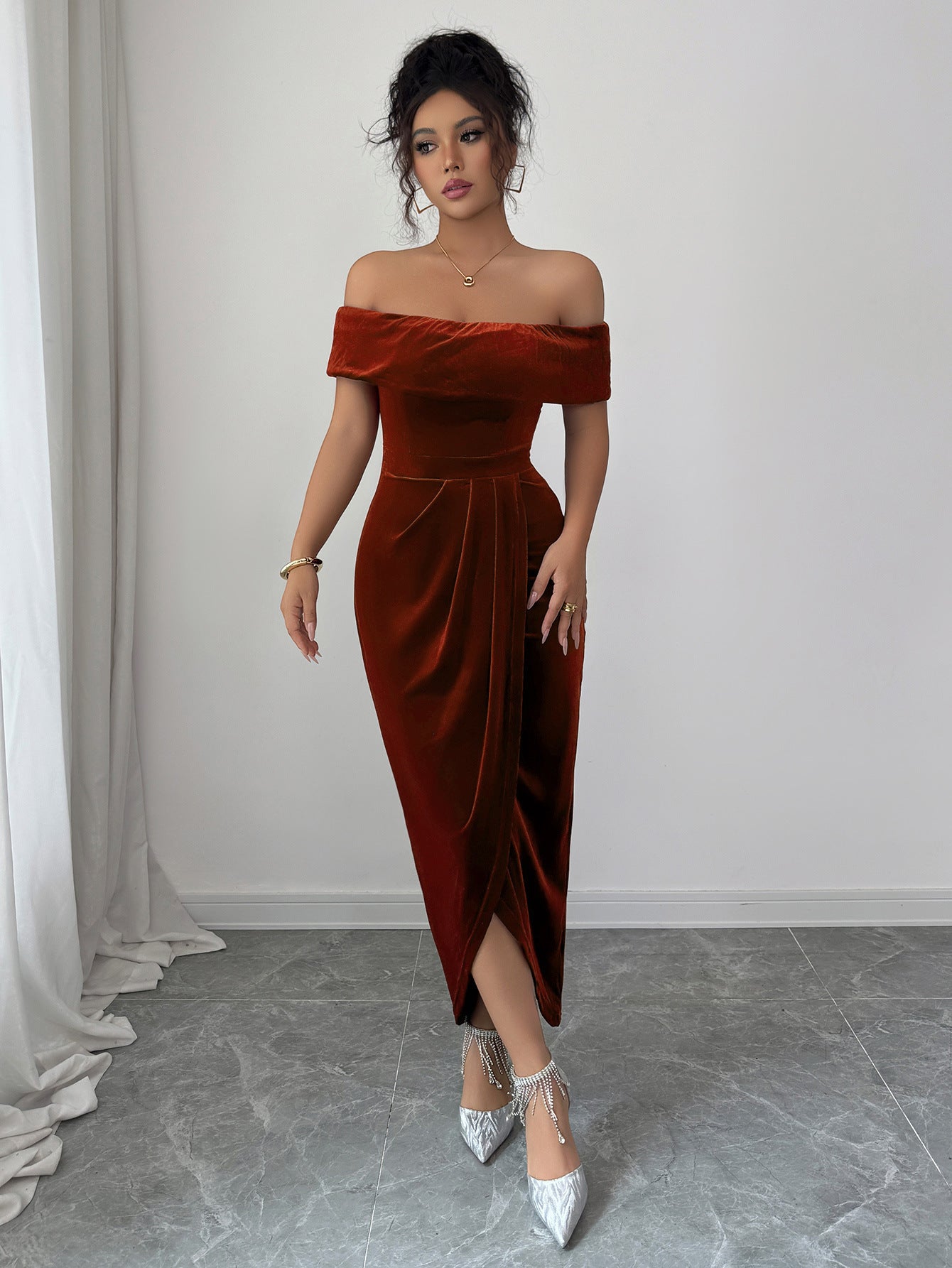 Elegant Tube Top Solid Color Dress Women