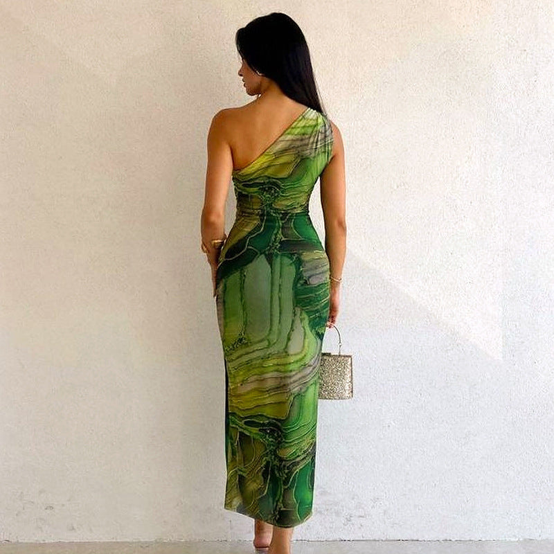 Women's Elegant Diagonal Printed Slim Fit Dress