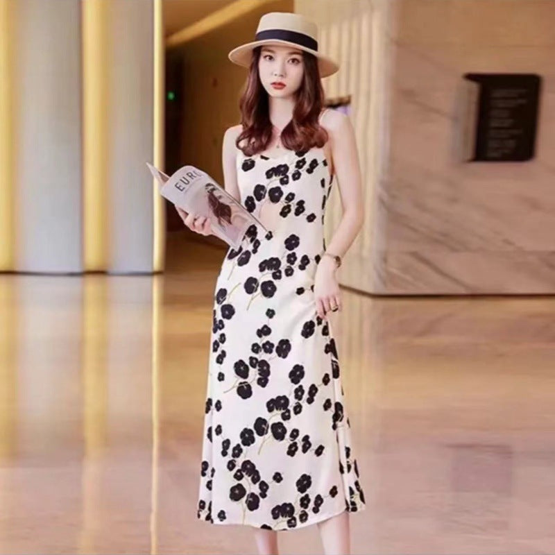 Fashion Temperament Printed Strap Floral Dress