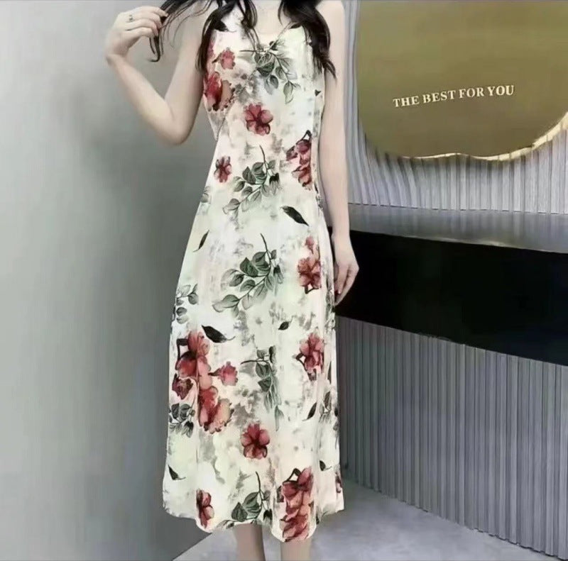 Fashion Temperament Printed Strap Floral Dress