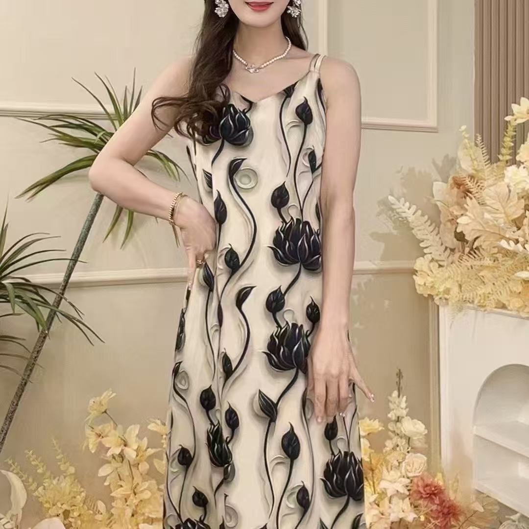 Fashion Temperament Printed Strap Floral Dress