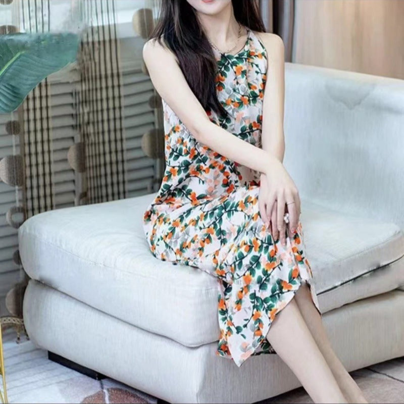 Fashion Temperament Printed Strap Floral Dress