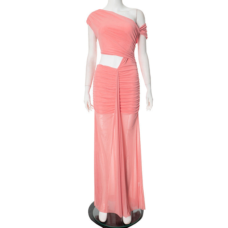 Women's Elegant Solid Color Diagonal Collar Sleeveless Ribbon Dress