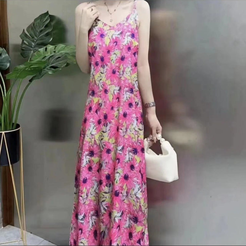 Fashion Temperament Printed Strap Floral Dress