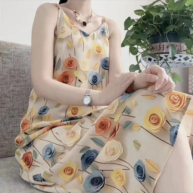 Fashion Temperament Printed Strap Floral Dress
