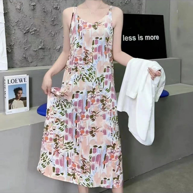 Fashion Temperament Printed Strap Floral Dress