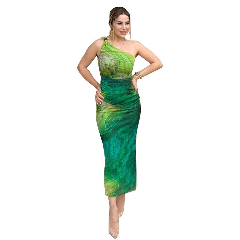 Women's Elegant Diagonal Printed Slim Fit Dress