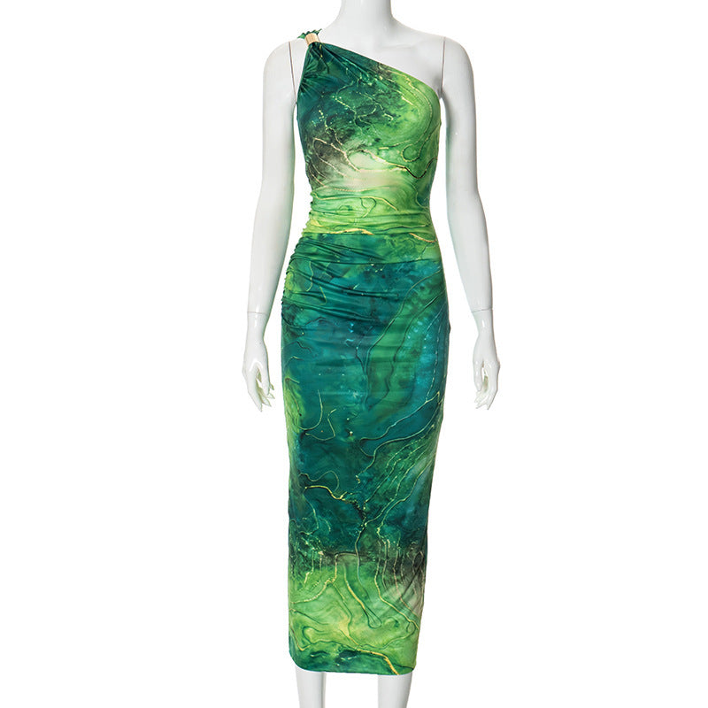 Women's Elegant Diagonal Printed Slim Fit Dress