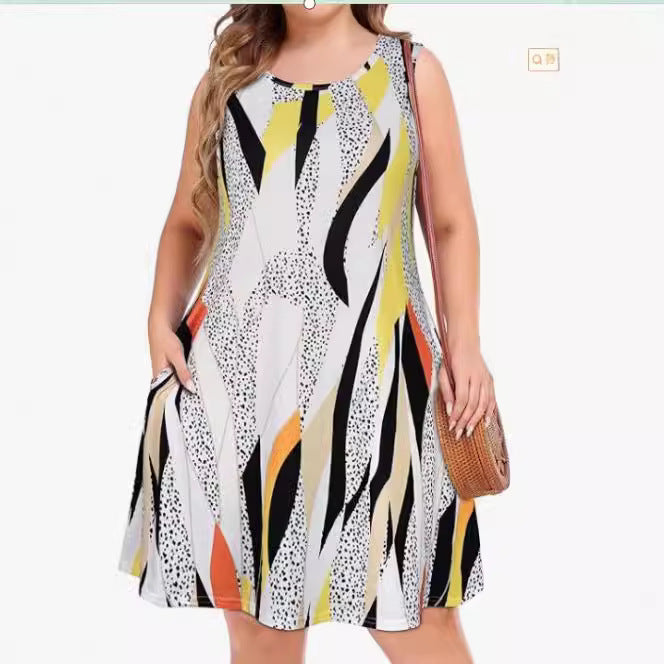 Beach Hawaiian Print Baggy Tank Dress With Pockets